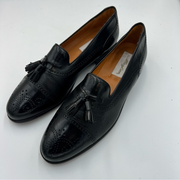 Meylan Tassel Loafers 8.5B Black Leather Cap Toe Brogue Made in Spain